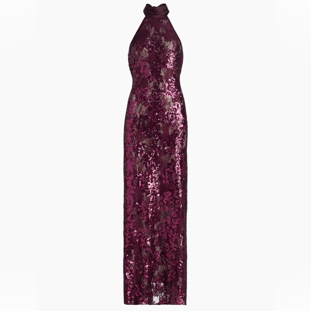 Ramy Brook Tatiana Sequin Burgundy/ Blackberry Halter Dress